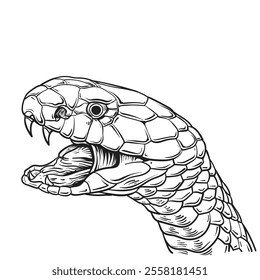 King Cobra head, Hand drawn vector linear illustration.