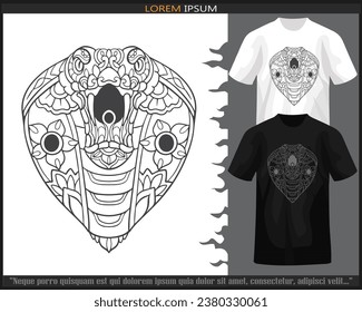 King Cobra head mandala arts isolated on black and white t shirt.