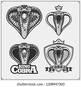 King cobra heraldry coat of arms. Labels, emblems and design elements for sport club.