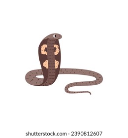 King cobra with hood out, desert snake, vector illustration isolated on white background. African animal venomous reptiles. Colorful clipart, drawn in simple flat cartoon style.