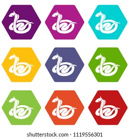 King cobra icons 9 set coloful isolated on white for web