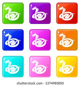 King cobra icons set 9 color collection isolated on white for any design