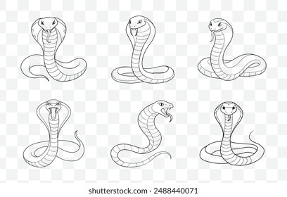 King Cobra Line Art Vector Set with Detailed Illustrations and Creative Designs for Graphic Projects