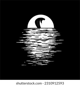 King Cobra Monster Giant on the Sunset View Silhouette. Creepy, Horror, Scary, Mystery, or Crime Illustration. Art Illustration for Horror Film or Movie Poster Design Element. Vector Illustration