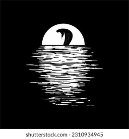 King Cobra Monster Giant on the Sunset View Silhouette. Creepy, Horror, Scary, Mystery, or Crime Illustration. Art Illustration for Horror Film or Movie Poster Design Element. Vector Illustration