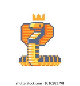 King Cobra. Pixel art icon. African, indian snake. Snake logo. Sticker design. Isolated vector illustration.
