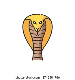 King cobra RGB color icon. Hamadryad. Venomous snake with hood. Dangerous reptile. Endemic species of India. Aggressive animal. Indian fauna. Asian wildlife. Isolated vector illustration