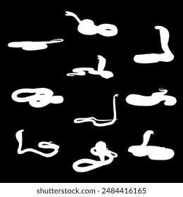 king cobra set silhouette hand drawing vector isolated on black background.