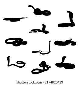 King Cobra Snake Set Silhouette Hand Drawing Vector Illustration Isolated On White Background