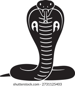 King Cobra Snake Silhouette Vector Art, Striking King Cobra with Hood Expanded, Venomous Serpent Icon, Reptile Wildlife Graphic