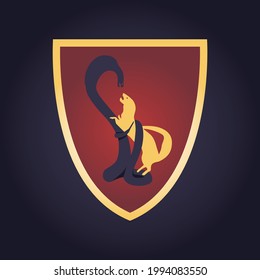 King Cobra Snake versus Weasel logo design. Snake fights with weasel design on a shield.