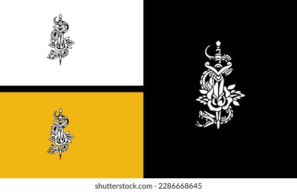 king cobra and sword vector line art design