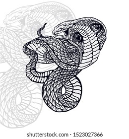 king cobra vintage outline vector, snake vector, editable and detailed