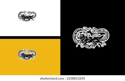 king cobra and wolf vector outline design