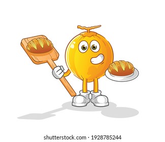 king coconut baker with bread cartoon. cartoon mascot vector