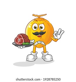 king coconut chef with meat mascot. cartoon vector