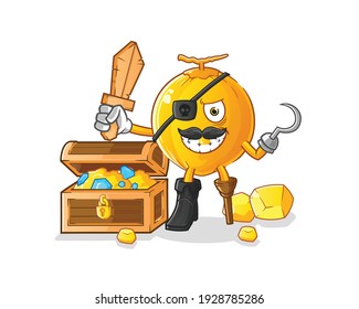 king coconut pirate with treasure mascot. cartoon vector