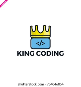 King Coding logo illustration. code logo vector.