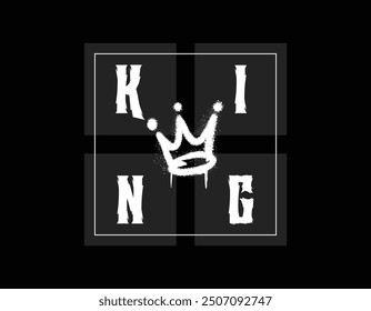 king concept lettering vector illustration with crown in graffiti style for t shirt design