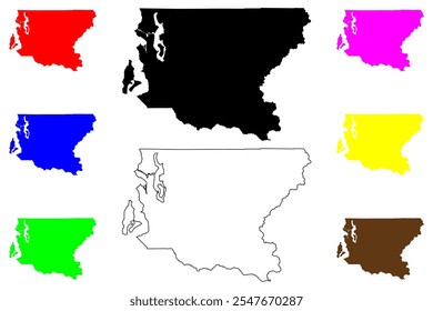 Condado de King, Estado de Washington (condado dos EUA, Estados Unidos da América, EUA, EUA) mapa ilustração vetorial, esboço de rabisco Mapa do rei