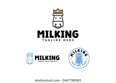 king cow milky with jug and crown logo design for food, drink and farm professional business