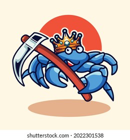 The King Crab illustration mascots logo with axes