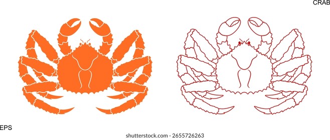 Logo do caranguejo-rei. Caranguejo-rei isolado sobre fundo branco. Contorno