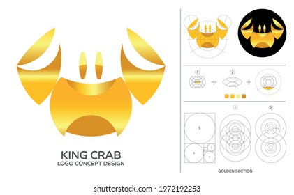 King crab minimal logo concept composition with golden ratio. Premium symbol and design process.