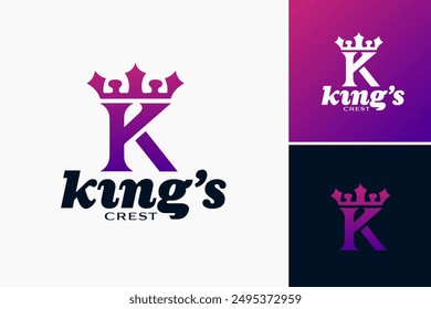 Logotipo King Crest: Una letra en negrita K adornada con un escudo majestuoso representa la autoridad real y el patrimonio, perfecto para marcas de lujo que buscan prestigio. Vector EPS en capas