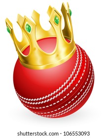 King of cricket concept, a cricket ball wearing a gold crown