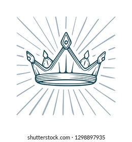 King Crown with abstract light rays hand drawn vector Illustration.
Crown sketch drawing symbol.