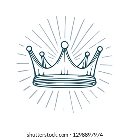 King Crown with abstract light rays hand drawn vector Illustration.
Crown sketch drawing symbol.