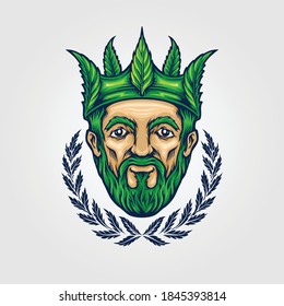 The King of crown Cannabis Logo Mascot Illustrations for your work 420  merchandise weed clothing line, stickers and poster, greeting cards advertising business company or brands. 