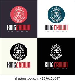 King Crown face head logo set design template