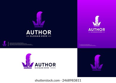 king crown with feather, modern signature combination symbol, logo design template.