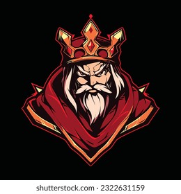 King Crown Head Mascot Logo for Esport. King CrownT-shirt Design. King Logo