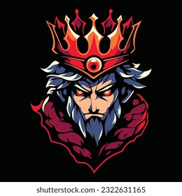 King Crown Head Mascot Logo for Esport. King CrownT-shirt Design. King Logo