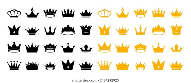 King Crown Icon Collection. Black and Gold Crowns for logo design.