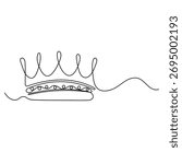 King crown icon  continuous one line drawing  outline vector illustration
