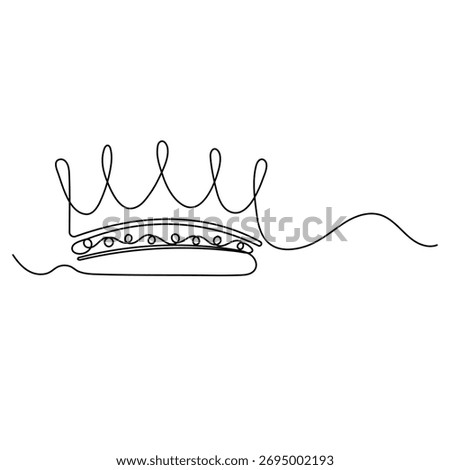 King crown icon  continuous one line drawing  outline vector illustration