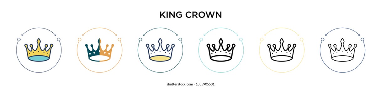 King crown icon in filled, thin line, outline and stroke style. Vector illustration of two colored and black king crown vector icons designs can be used for mobile, ui, web