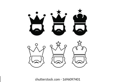 King crown icon set, kingdom symbol.