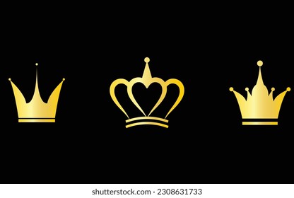 King crown icon set on a dark background, easily editable icon set vector art illustration