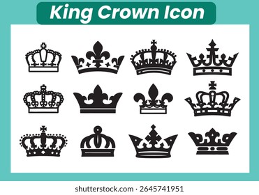 rei coroa ícone conjunto, coroa, rei, ícone, real, rainha, silhueta, luxo, símbolo, poder, glória, ícone da coroa