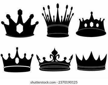 king crown icon silhouette set. Crown symbols collection. Vector illustration