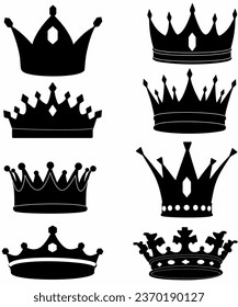 Königskronensymbol Silhouette Set. Sammlung von Symbolen. Vektorgrafik