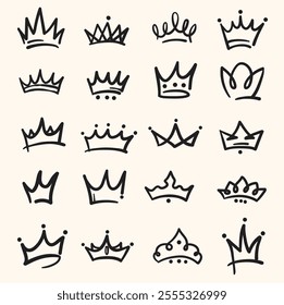 King crown With illustration style doodle and line art