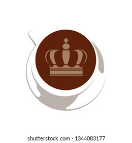 king crown inside cup of coffee, vector logo icon