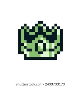 King crown with jewel. Pixel art icon. Flat style. Game assets. Sticker design. Isolated vector illustration.