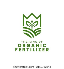 king crown with leaf growth for organic fertilizer logo design